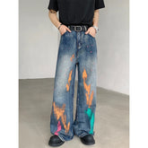 Threebooy Men's Graffiti Jeans Fashion Spray Paint Personality Hip-hop Streetwear Male Clothing Loose Casual Youth Denim Mopping Trousers